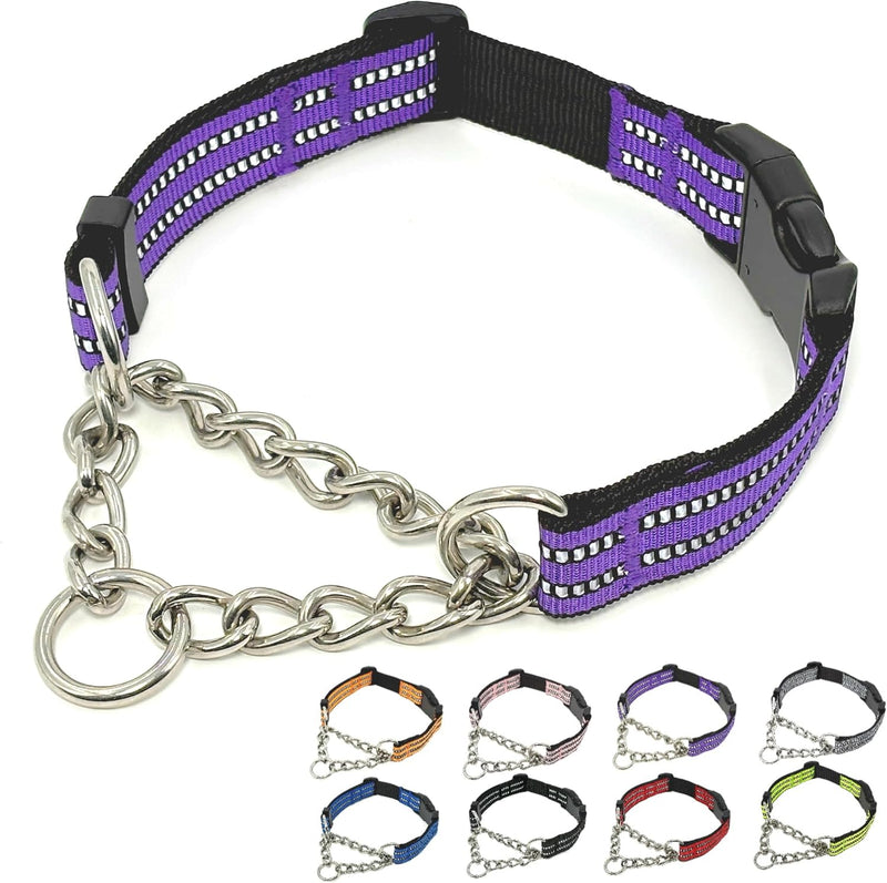 Chain Martingale Dog Collar, No Pull Reflective Training Collar, Purple, M