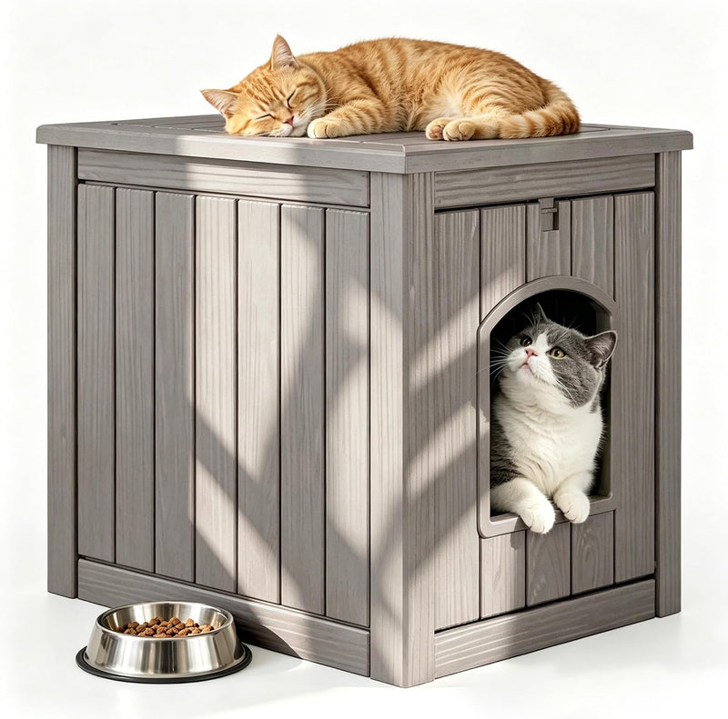 Outdoor Cat House Weatherproof, Resin Durable Cat House Condos for Outdoor & Indoor Cats Easy to Clean & Assemble Cat Sh