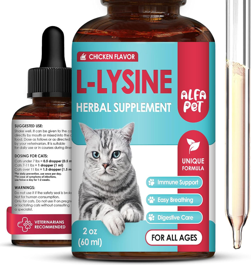 L Lysine for Cats with Taurine & Probiotic – A and B Vitamins Help with Watery Eyes, Sneezing, Cough, Allergies – Feline