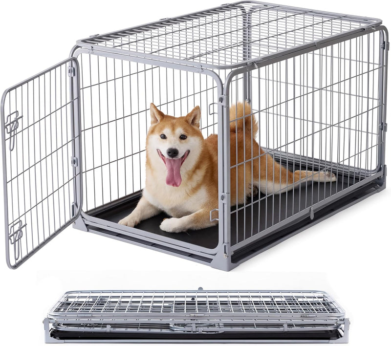 ZOMISIA Collapsible Dog Crate for Medium Dogs - 36 inch Escape Proof Metal Dog Kennel with Double Door, Easy Assembly Fo