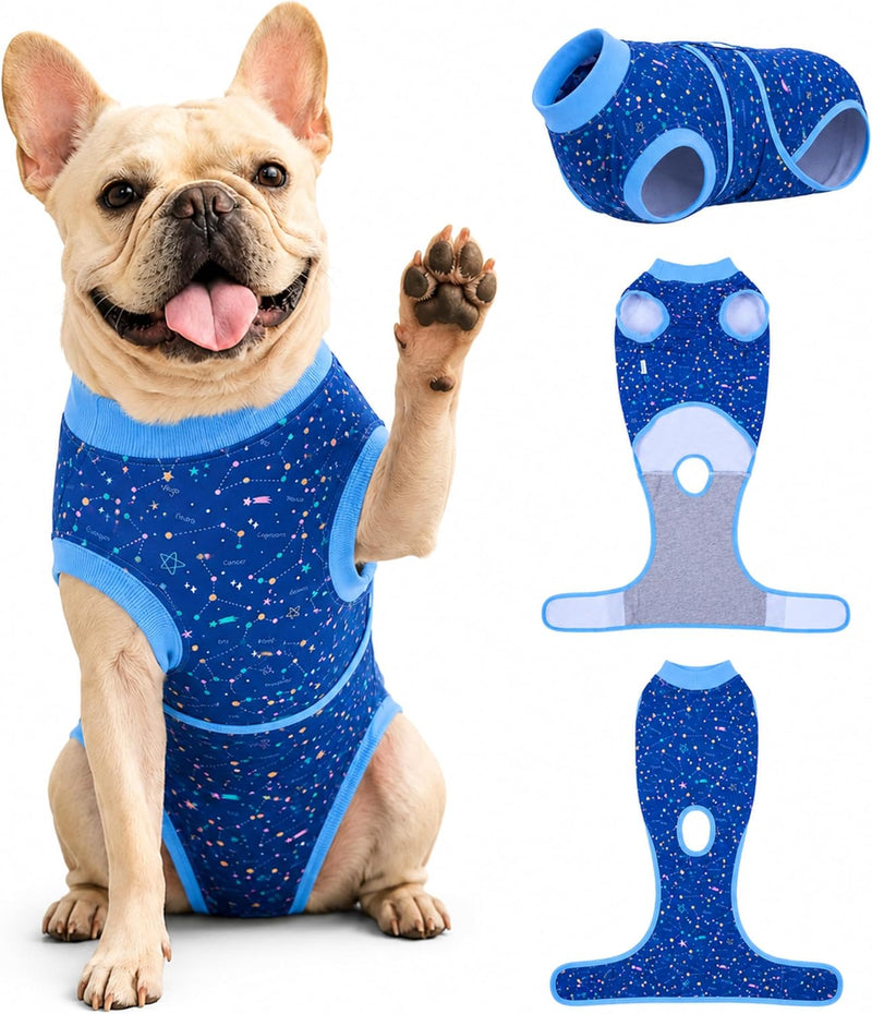PetWarm Post Spay Dog Suit Female, Dog Onesie for Spay Neuter, Recovery Suit for Female Male Dogs Bodysuit for Abdominal Affected Areas Sensitive Skin Areas, Galaxy Pattern, Blue, XS