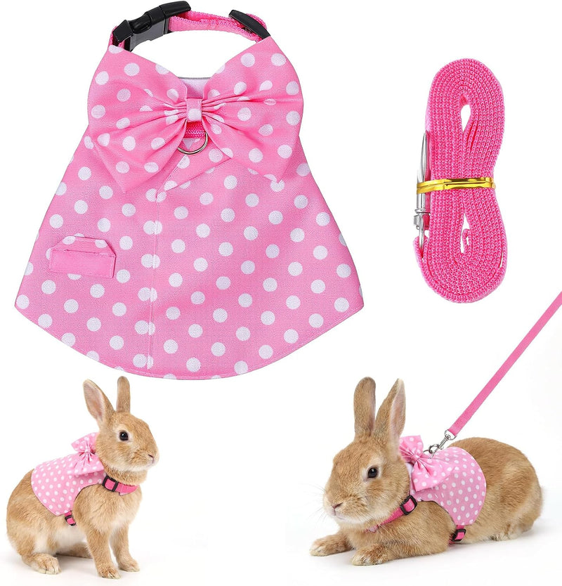 Bunny Clothes for Rabbits, Pink Polka Dot Rabbit Harness and Leash Set