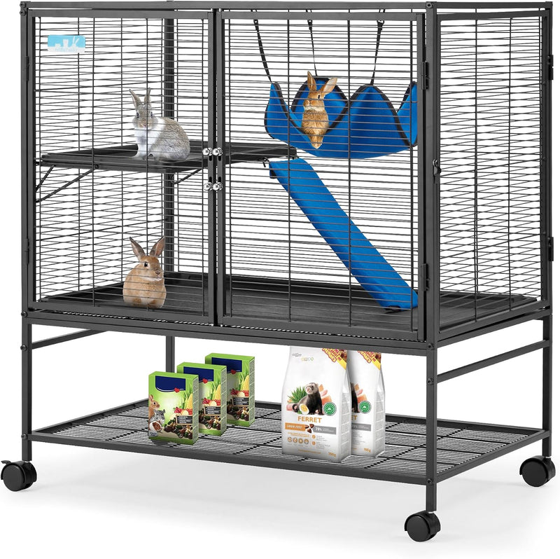 HABUTWAY 40''H Large Metal Rolling Ferrets Cage, 2-Tiers Small Animal Cages, Cage for Rats/Chinchillas, 0.5'' Bar Spacin