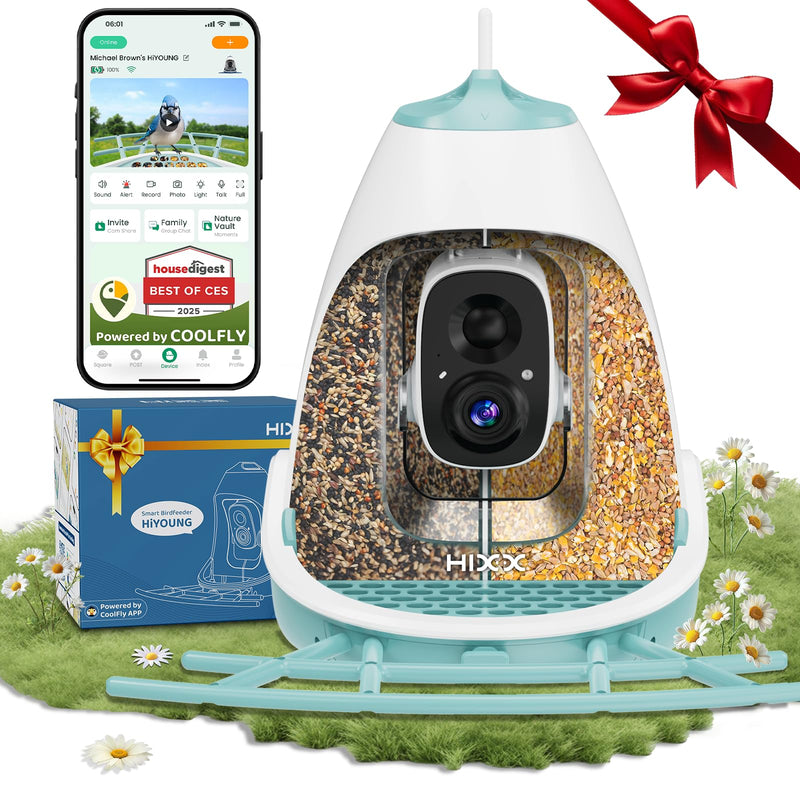 Smart Bird Feeder with Camera – 2K HD, Free Lifetime AI Bird Identification, Solar Powered, Motion Alert, 2.4GHz WiFi, Dual Seed Compartments – Outdoor Bird House Camera for Bird Lovers