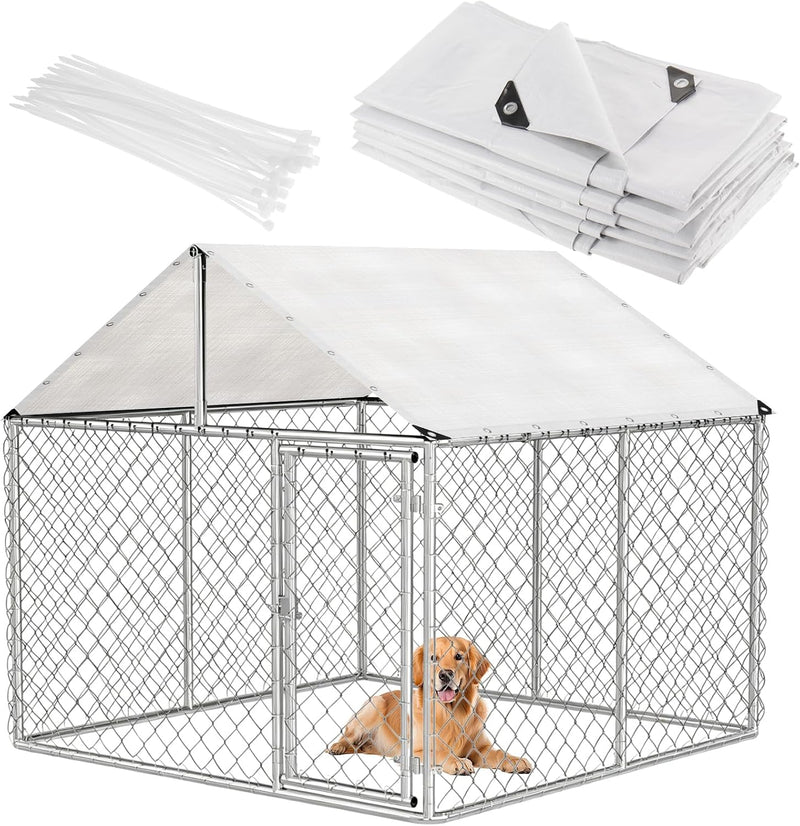 Outdoor Dog Kennel Cover Waterproof, 7.5 x 8 FT UV Protection Dog Fence Tarp with 50 Zip Ties for Outside Large Dog Encl