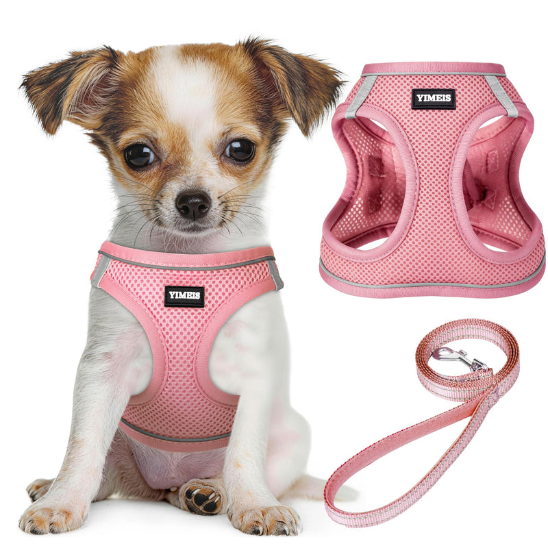 YIMEIS Dog Harness and Leash Set, No Pull Soft Mesh Pet Harness, Reflective Adjustable Puppy Vest for Small Medium Large Dogs, Cats (Pink, X-Small (Pack of 1)
