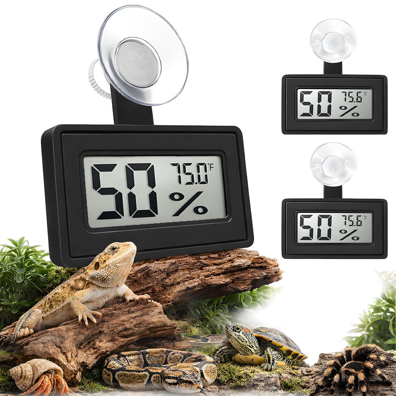 2 Pcs Suction Cup Reptile Thermometer Hygrometer, Fast-Read °F/°C Digital Temp&Humidity Gauge for Terrarium Tank Enclosu