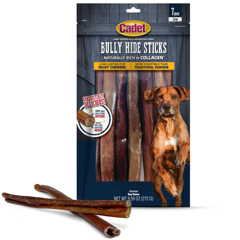 Cadet Bully Hide Sticks for Large Dogs, All-Natural Beef Pizzle, Limited-Ingredient Long-Lasting Dog Chews for Aggressive Chewers, 7 Count