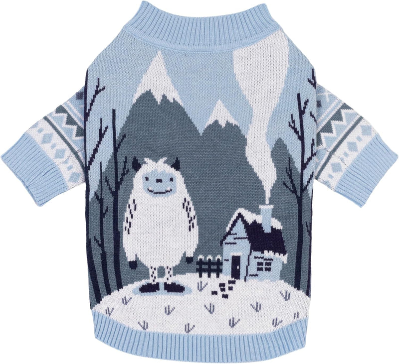 Fitwarm Yeti Dog Jacquard Sweater, Cozy Winter Clothes for Small Dogs Boy Girl, Knitted Pet Apparel, Blue, White