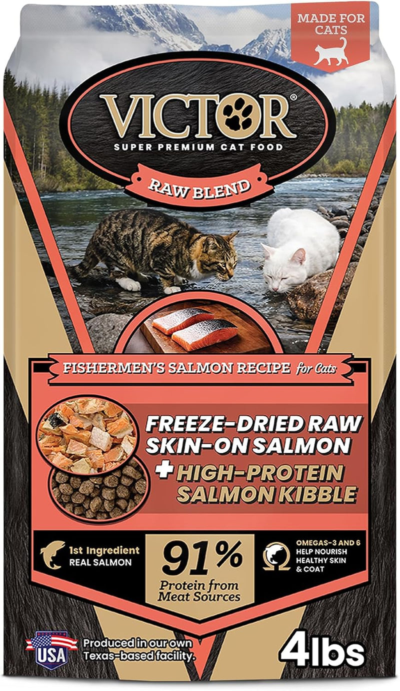 VICTOR Raw Kibble Blend - Salmon Freeze-Dried Dry Cat Food, 4 lb