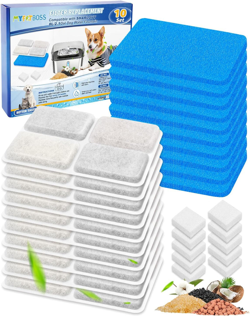 10 Set Dog Water Filter Replacement Fit for Sharlovy W10 Pro 8L
