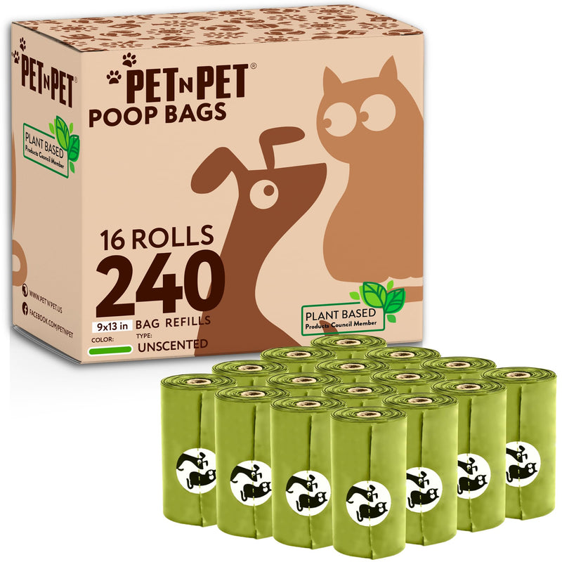 Pet N Pet Poop Bags For Dogs, 240 Counts Plant Based Dog Poop Bags Rolls, Thick Doggie Poo Bag, 100% Leak-proof, Easy to Use Pet Waste Bag