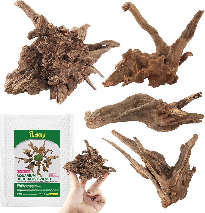 4pcs Natural Aquarium Driftwood Decoration,Perfect for Aquascaping,Fish Tanks and Reptile Habitats,Enhances Underwater A