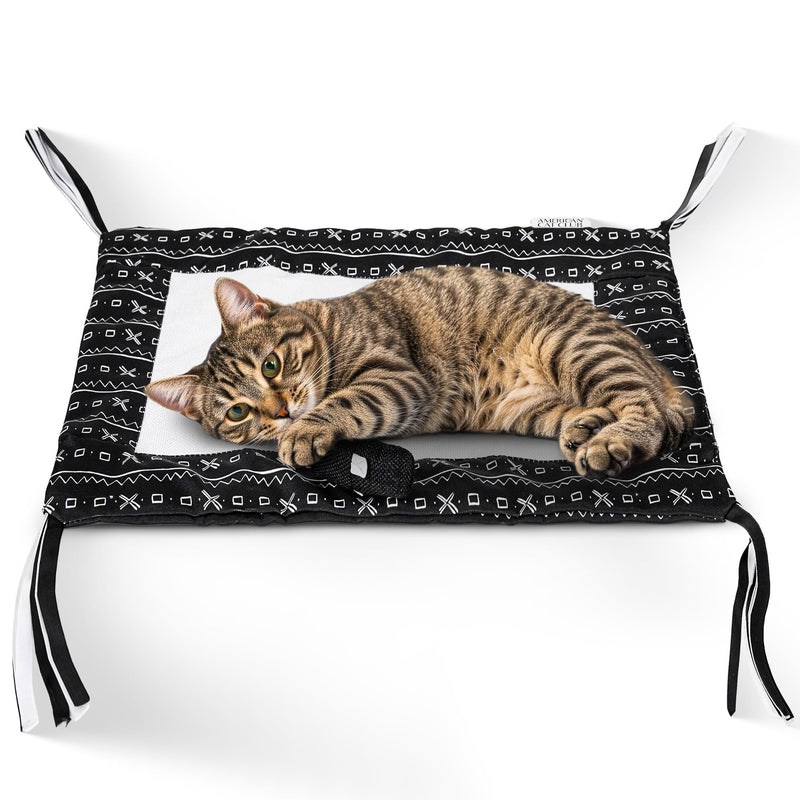 American Cat Club Reversible Crinkle Cat Mat with Mouse Toy – Black Mudcloth Pattern, Interactive Crinkle Play Mat for Cats, 18” x 13”