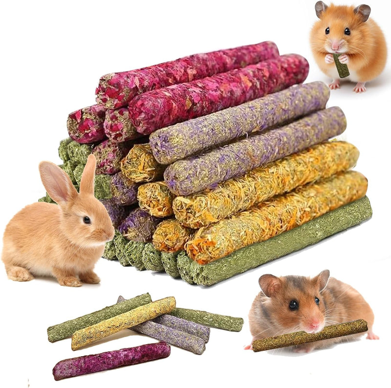 Jorewood 33 Pcs Rabbit Chew Sticks, Rabbit, Guinea Pig Toys, Natural Timothy Grass Molar Teeth Stick, Mixing Flowers Che