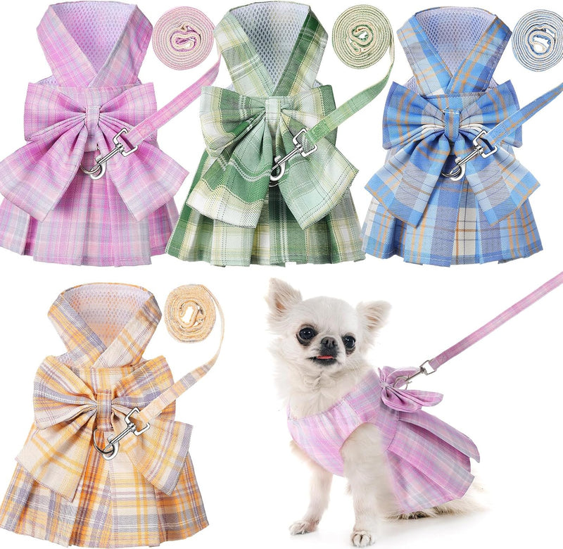 Potchen 4 Pcs Plaid Dog Dresses, XS, 11 in