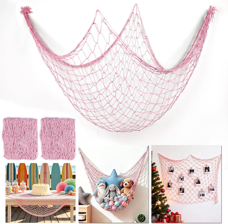 2PCS Fish Net Decorations, Nautical Netting for Beach Décor, Light Pink
