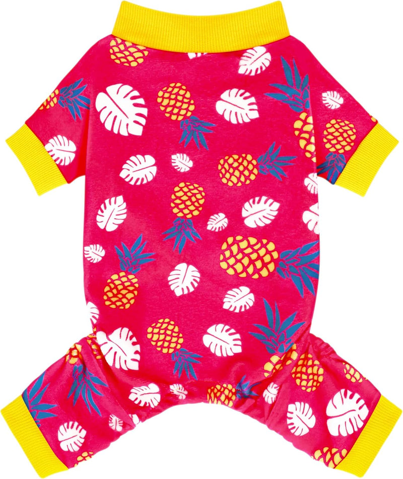 Paiaite 4-Legged Cotton Stretchable Jumpsuit Pjs: Pineapple Pattern Dog Pajamas - Lightweight Cozy Puppy Onesie Clothes,
