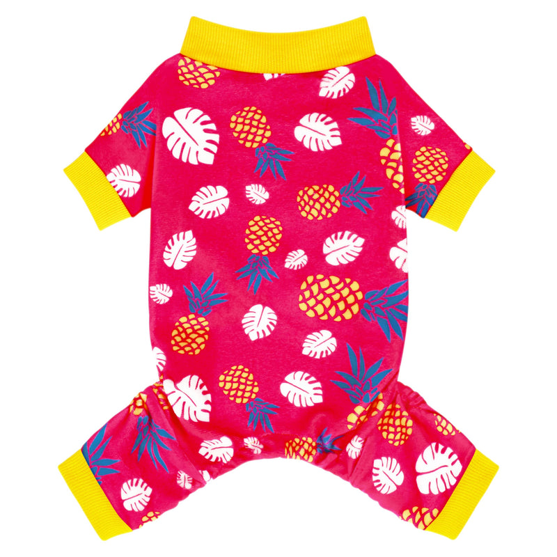 Paiaite 4-Legged Cotton Stretchable Jumpsuit Pjs: Pineapple Pattern Dog Pajamas - Lightweight Cozy Puppy Onesie Clothes, Comfortable Pet Sleepwear Jammies for Hair Shedding Coverage Yellow Edge S