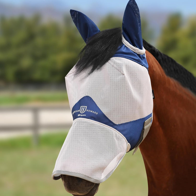 Harrison Howard Full Face Horse Fly Mask UV Protection and Breathable for Equine Use Comfortable Navy L
