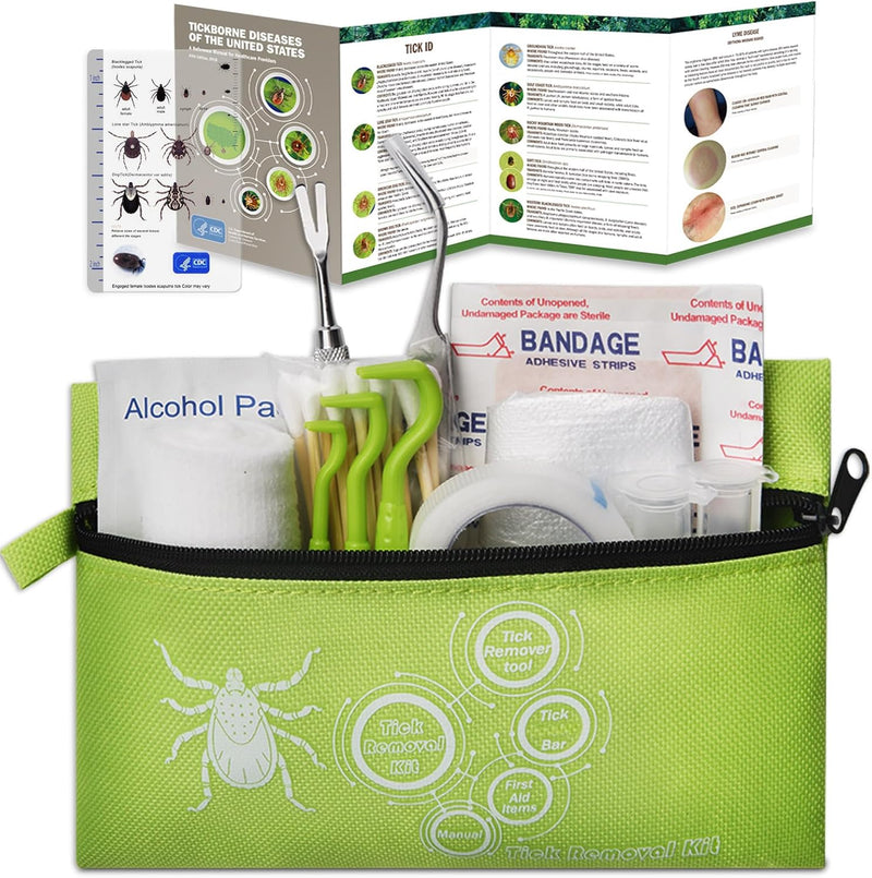 Tick Remover Tool Kit Include Tick Bar Tique Remover, Tick Removal Tweezers, Tick ID Card for Dogs Cats and Humans for L