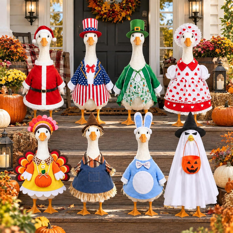 8 Set Holiday Porch Goose Outfits 23 inch All Seasons Goose Clothes for Fall Thanksgiving Halloween Christmas Valentine