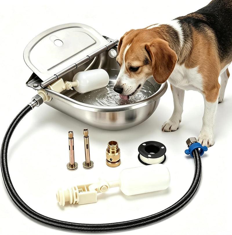 Automatic Animal Drinking Water Bowl, Stainless Steel Dog Water Bowl with 2 Float Valves, Livestock Automatic Water Bowl