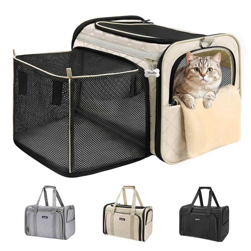 MIDOG Cat Carrier Soft for Small to Medium-Sized Cats,Up to 15 Lbs, TSA Airline Approved Soft Sided Pet Carrier,Collapsible Travel Cat Bag(Beige)