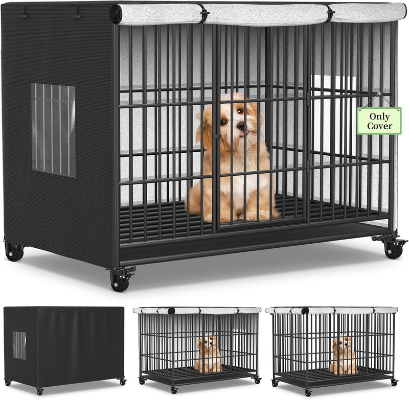 COSHNIBI Dog Crate Cover, Waterproof & Windproof 42-Inch Dog Cage Cover with Plush Lining,Suitable for Small Metal Dog C