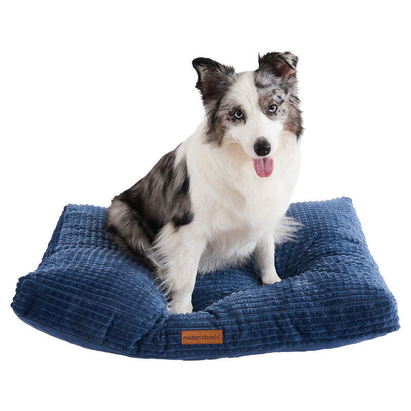 Modern Threads Ultra Plush Orthopedic Memory Foam Pillow Bed for Large Dogs with Supportive Filling and Stylish Textured Design, Blue, (36