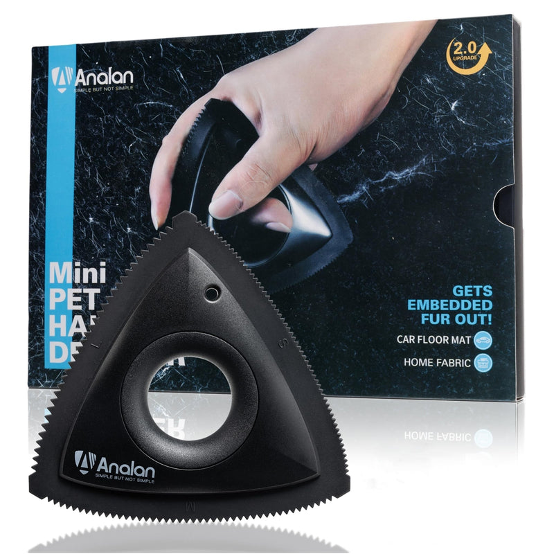 Analan Mini Pet Hair Remover for Car Detailing Supplies, Carpet Dog Hair Remover for Car Interior, Triangle Dog Hair Remover for Auto Detailing, Couch, Furniture, Lint, Carpet (Jet Black)