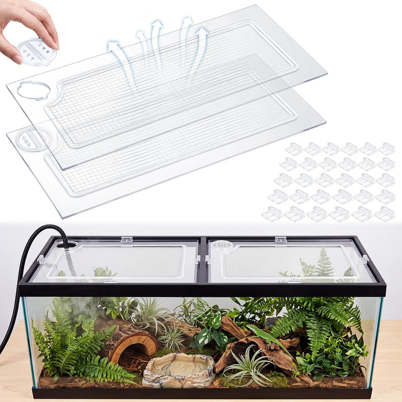Sieral 2 Pcs Clear Aquarium Polycarbonate Canopy with Anti-Jumping Net