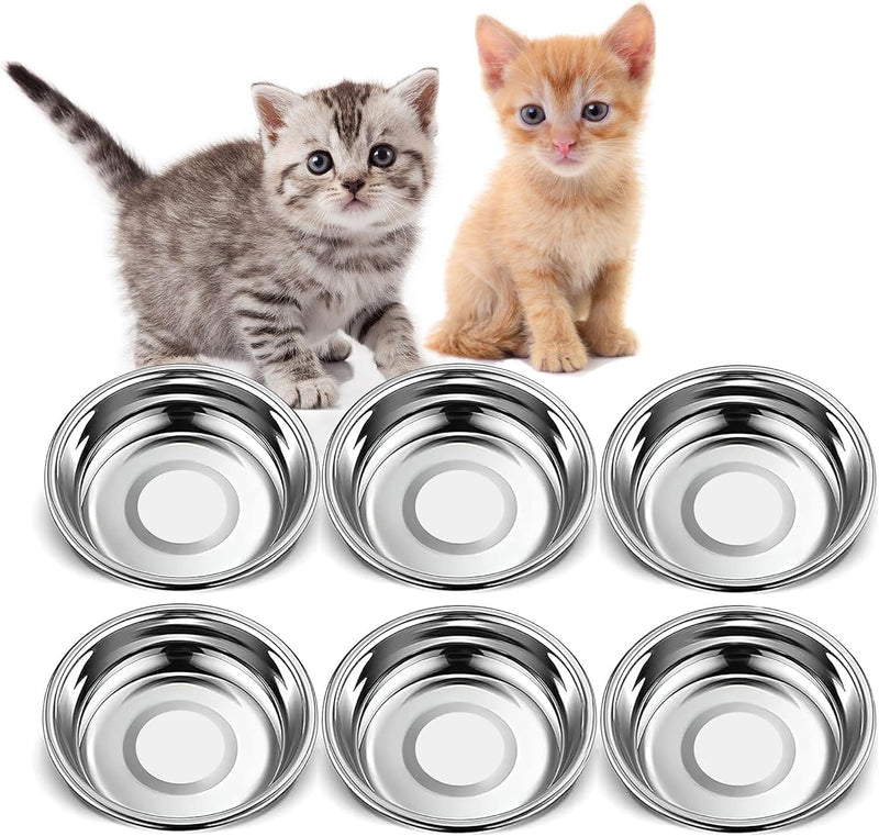 6 PCS Thickened Stainless Steel Cat Bowls, 5.5 Inch Shallow Wide Flat Metal Kitten Food Bowls, Whisker Friendly Fatigue