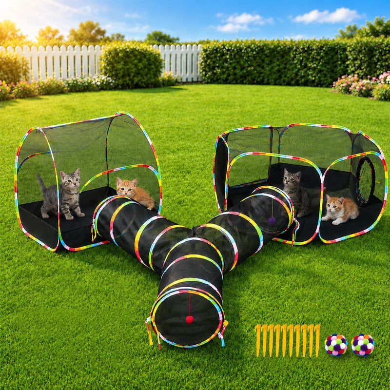 Naielfopet Outdoor Cat Enclosure, 3-in-1 Portable Pop Up Cat Mesh Tent with Tunnel for Cat Run, Easy Set Up and Foldable Catio Playground for Indoor Cats, Rabbits & Small Animals, Includes Storage Bag
