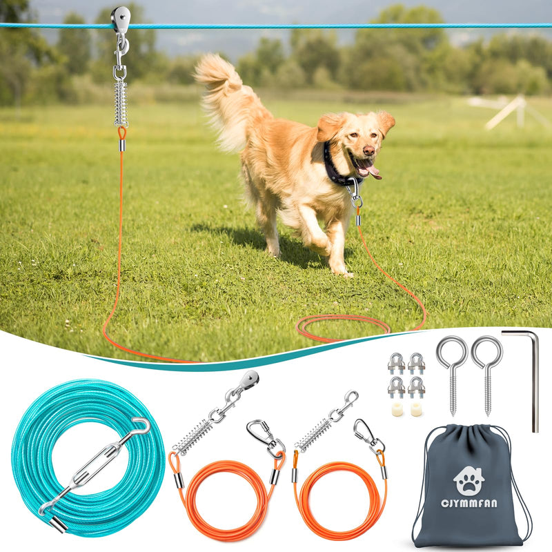 Professional Dog Runner Trolley System,Heavy Duty & Adjustable 100ft Dog Zip Line with 10ft & 15ft Tie Out for Large Dogs Up to 250lbs, Chew Proof Dog Run Cable for Yard, Camping & Outdoor Adventure