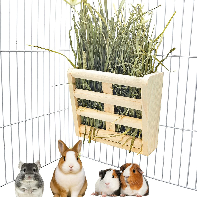Bunny Hay Rack Guinea Pig Hay Feeder Chinchilla Hay Holder Rabbit Food Dispenser Natural Wooden Hamster Rabbit Cage Acce