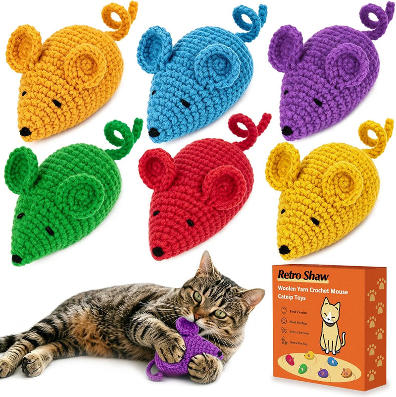 Retro Shaw Catnip Cat Toys Crochet Mouse, Pack of 6