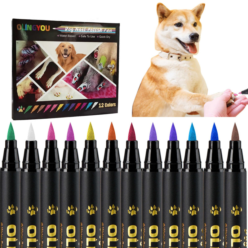 OLINGYOU Dog Nail Polish, Dog Nail Polish Pens Quick Dry-12 Colors, Pet Nail Polish Set for Dogs, DIY Dogs Puppy Nails, Dog Safe Nail Polish Non Toxic, Odorless, Easy to Applyt