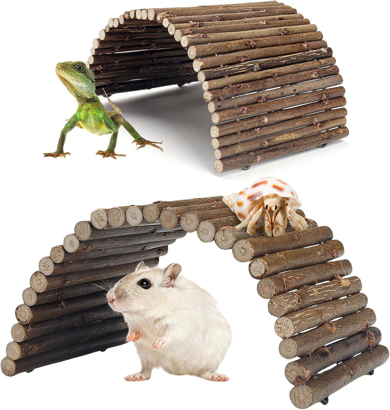 QUOZUO 2PCS Reptile Hideout Hermit Crab Bendable Bridge, Wooden Hermit Crab Hideout Climbing Toys, Reptile Tank Habitat