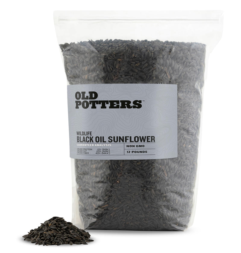 Old Potters Wildlife Black Oil Sunflower Seeds for Birds and Wildlife, Non-GMO & USA Grown on Small Farms (12 lbs)