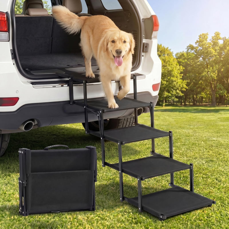 Cozila Extra Wide Dog Stairs for Car, Foldable Pet Steps for Large Dogs with Non Slip Surface, Dog Ramp for Truck and SUV, Portable Pet Stairs Supports Up to 150 Lbs (5 Steps)