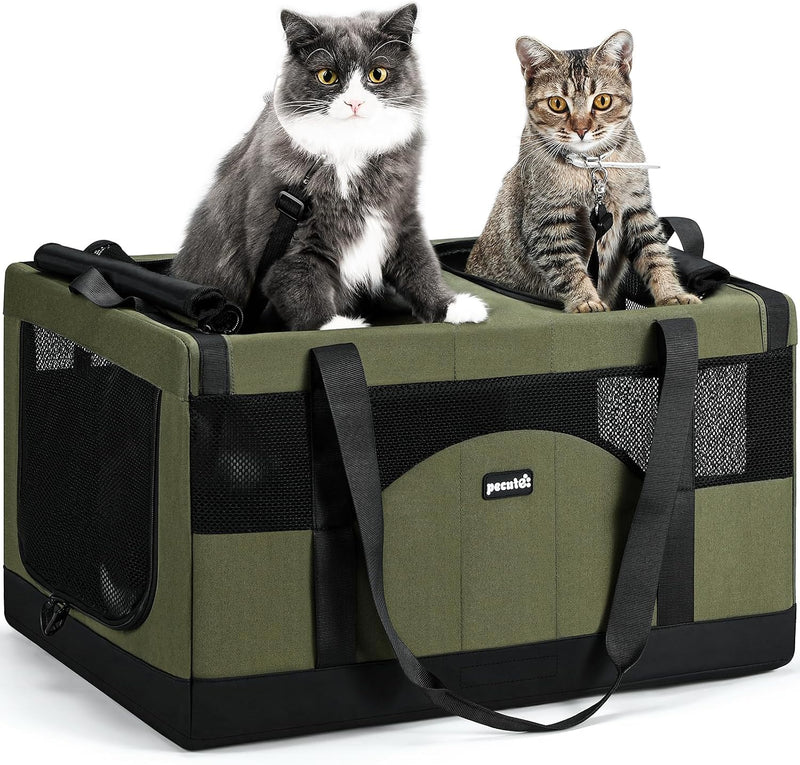Pecute Large Cat Carrier, Soft Double Pet Crate for 2 Cats Travel