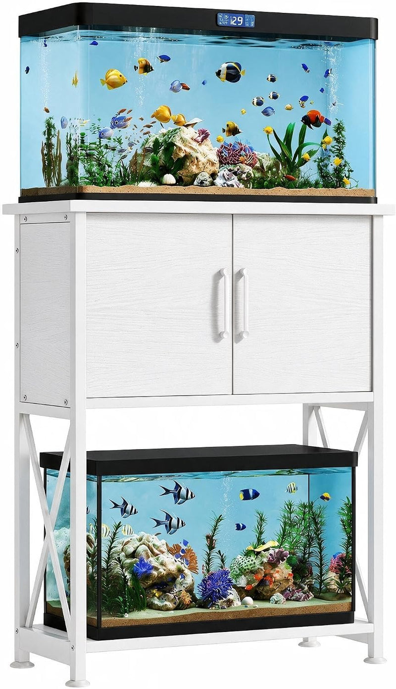 Herture 5-10 Gallon Fish Tank Stand, Metal Double Aquarium Stand with Cabinet for Fish Tank Accessories Storage, Heavy D