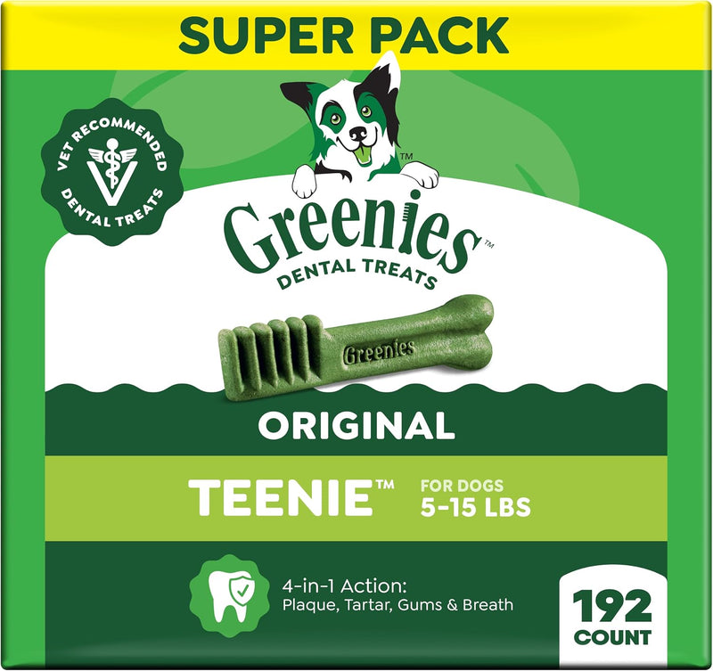 Greenies Veterinarian-Recommended Adult Natural Dental Dog Treats Teenie Size, Dog Dental Chews, Original Flavor, 54 oz. Pack, 192 Count