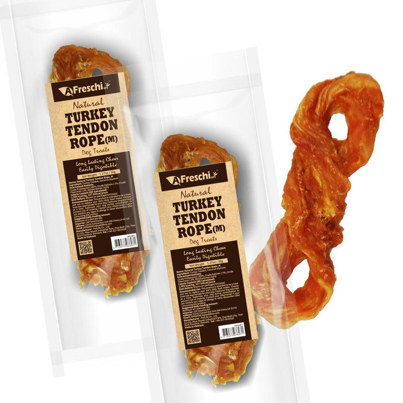 A Freschi srl Turkey Tendons for Dogs, Long-Lasting, Hypoallergenic Rawhide Alternative, Human Grade, Healthy Puppy Chews, Natural Dog Treats for Medium Dogs, Rope (M), 2 Count Pack