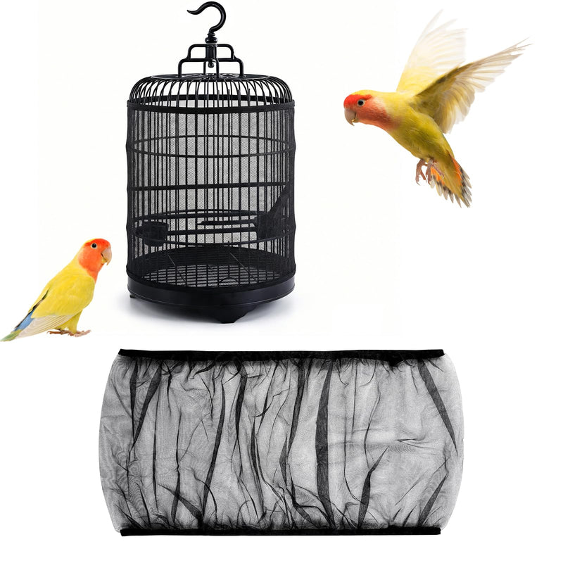SFIELCAPA 2 Pcs Bird Cage Seed Catcher, Adjustable Bird Cage Net Cover, Reusable Soft Nylon Cover for Parrot Enclosures (Black)