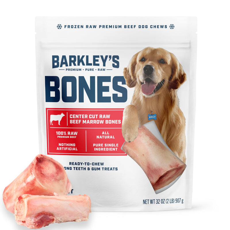 Barkley’s Bag Beef Marrow Bones, Frozen Dog Treats, Single Ingredient Center Cut Beef Bone, Raw Natural Chew for Dogs, Dog Bones Long Lasting, for All Dog Breeds, Ages, & Sizes, 4 Count Bag (1 Pack)