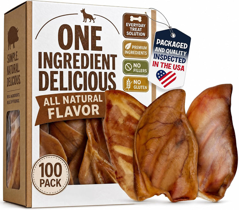 FETCHERONI Whole Pig Ears for Dog Chews, Long Lasting Dog Treat, L, 100 PCS