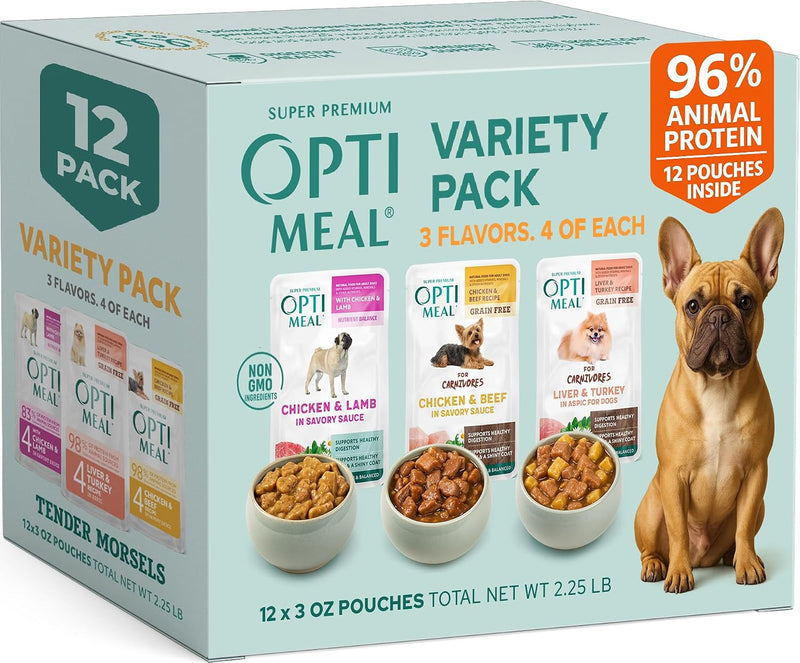 Wet Dog Food Variety Pack for Small Dogs, Grain Free Tender Morsels Pouches