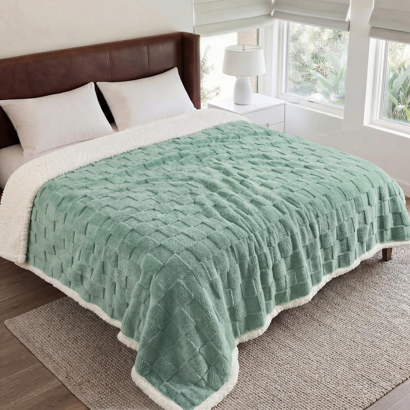 Luciphia Waterproof Dog Blanket, Leakproof Large Pet Blanket for Couch Sofa Bed Furniture Cover Protector, Washable Soft Sherpa Fleece with 3D Jacquard, Cozy Calming Reversible,Sage Green, 85